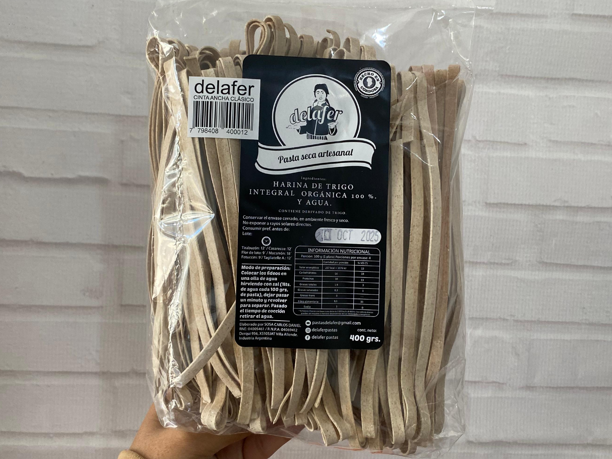 Fideos 100% integrales natural Delafer