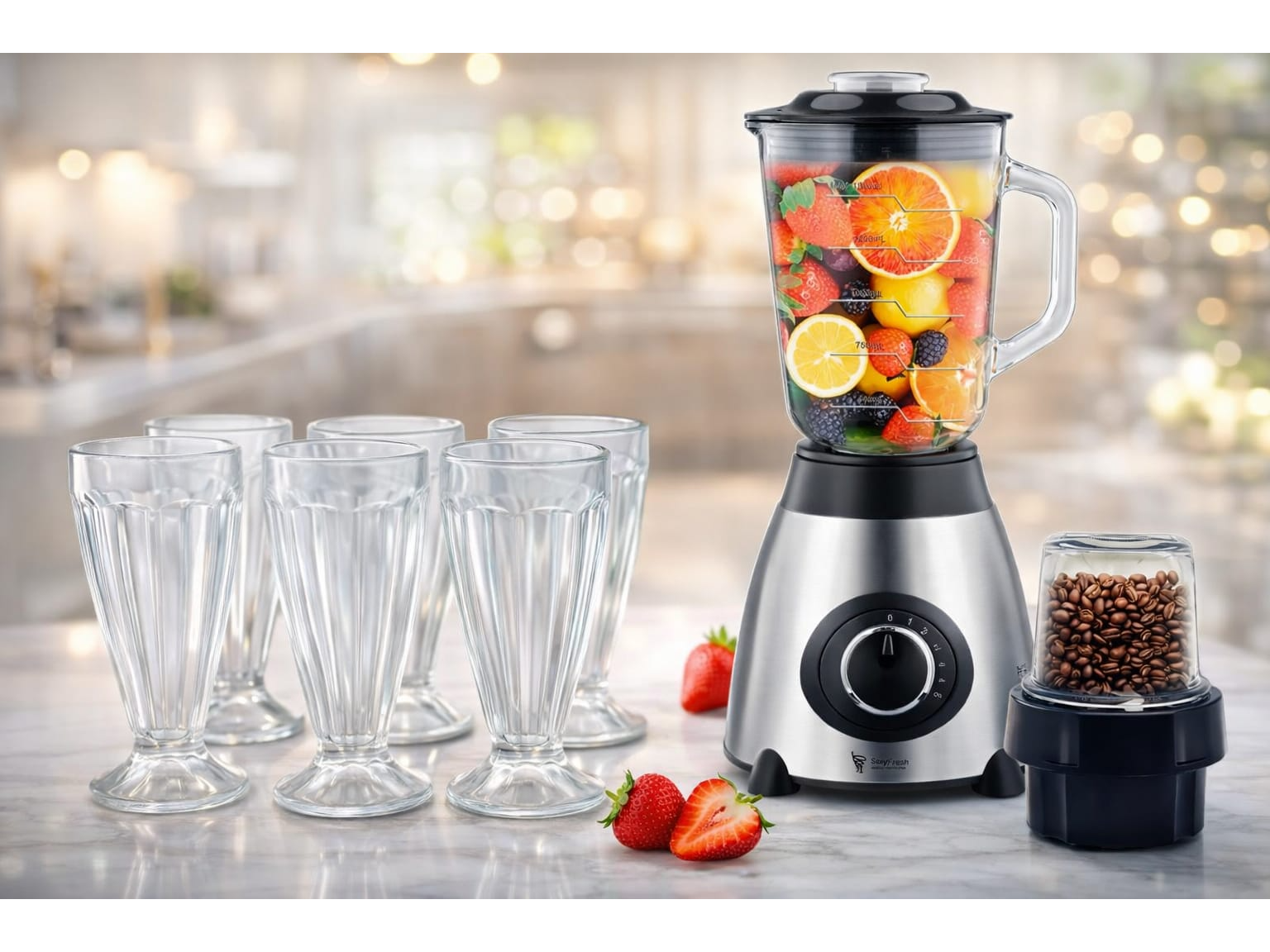 LICUADORA ACKILISS + 6 VASOS DE VIDRIO