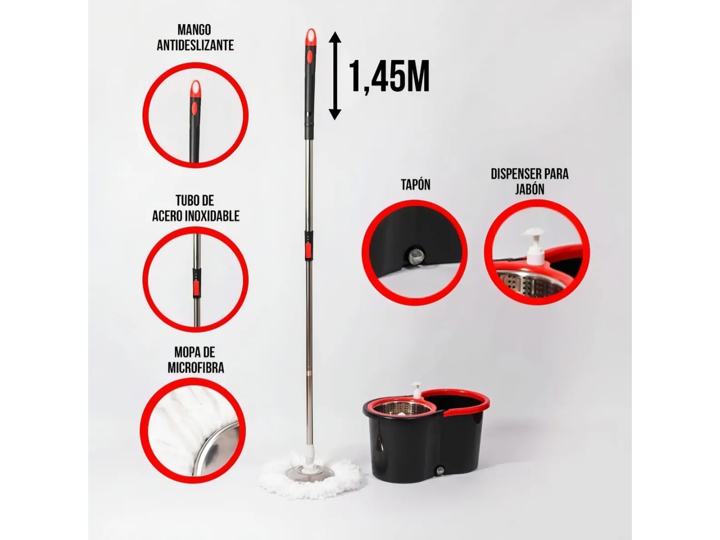 MOPA GIRATORIA PROFESIONAL – BASTÓN EXTRA LARGO 145 CM