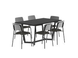 Mesa Moderna Negra Base Metálica 1.60 Mts + 6u Sillas Roma Negras