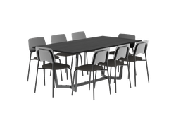 Mesa Moderna Negra Base Metálica 2 Mts + 8u Sillas Roma Negras