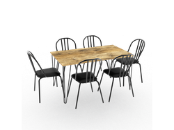 Mesa Industrial Atakama 1.40 Mts + 6u Sillas Madison/Brooklyn Negras