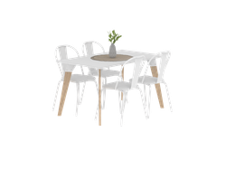 Mesa Oslo Blanca 1.40 Mts + 4u Sillas Madison/Brooklyn Blancas