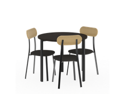 Mesa Redonda Milano Wengue 0.90 Mts + 3u Sillas Bolonia Negras