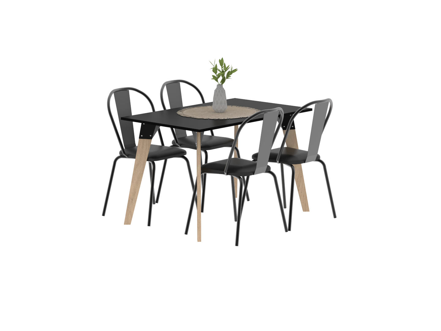 Mesa Oslo Negra 1.20 Mts + 4u Sillas Madison/Brooklyn Negras