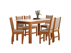 Mesa Bellagio 1.50Mts + 6 Sillas (Freijo/Off White)