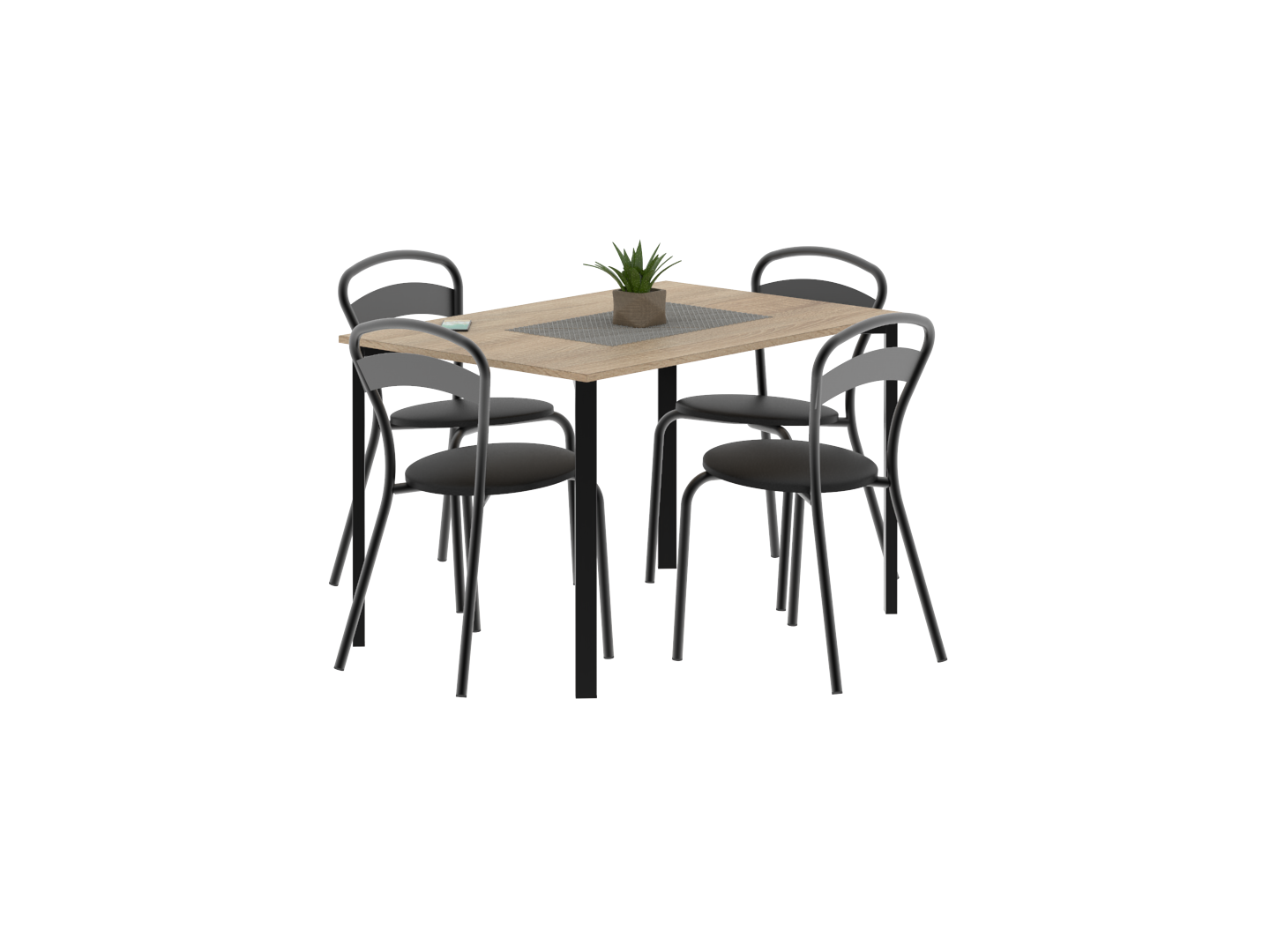 Mesa Milano Roble Bardolino 1.30 Mts + 4u Sillas Milano Negras