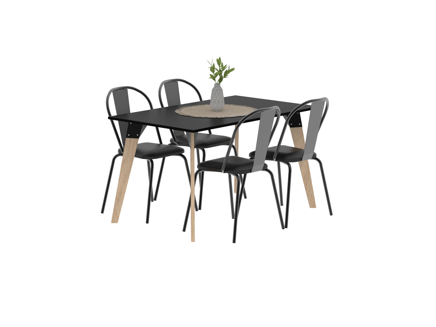 Mesa Oslo Negra 1.40 Mts + 4u Sillas Madison/Brooklyn Negras