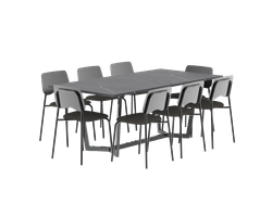 Mesa Moderna Gris Base Metálica 2 Mts + 8u Sillas Roma Negras
