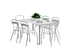 Mesa Milano Blanca 1.30 Mts + 6u Sillas Milano Blancas