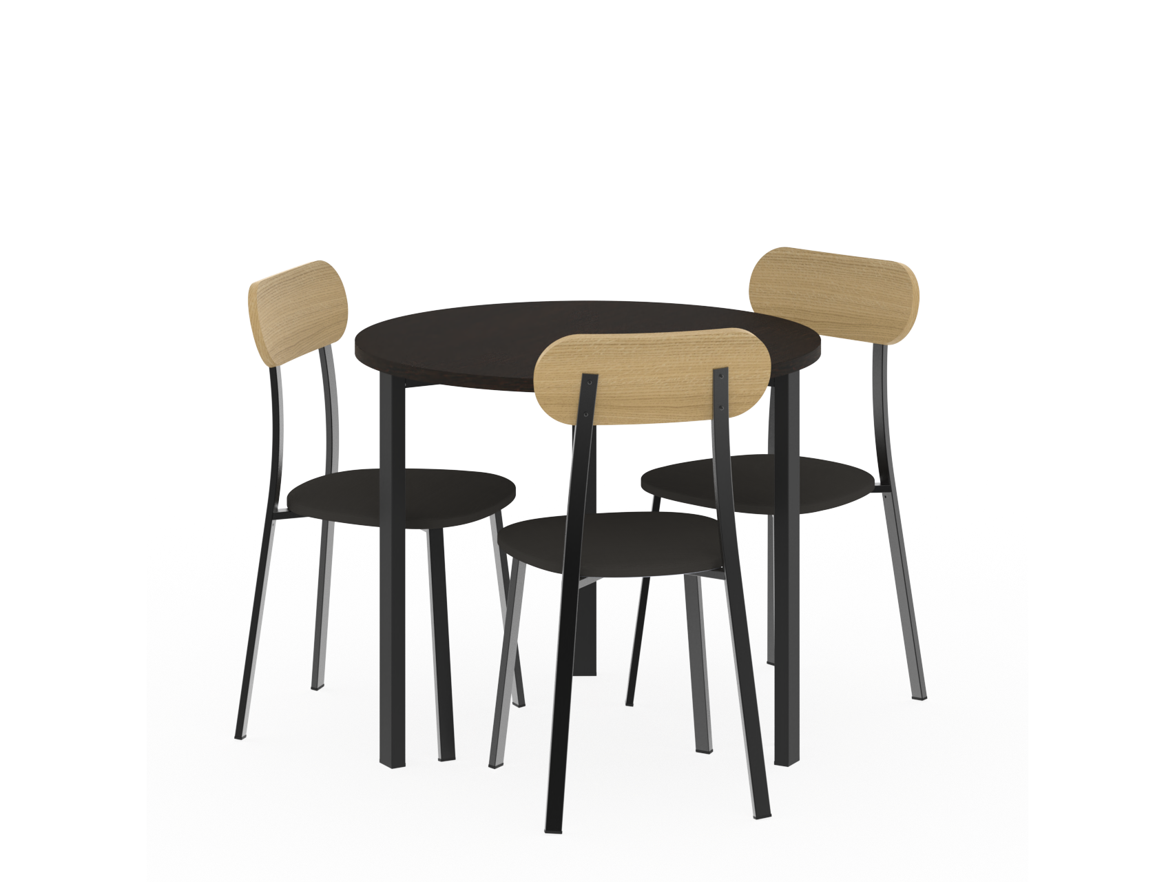 Mesa Redonda Milano Wengue 0.90 Mts + 3u Sillas Bolonia Negras
