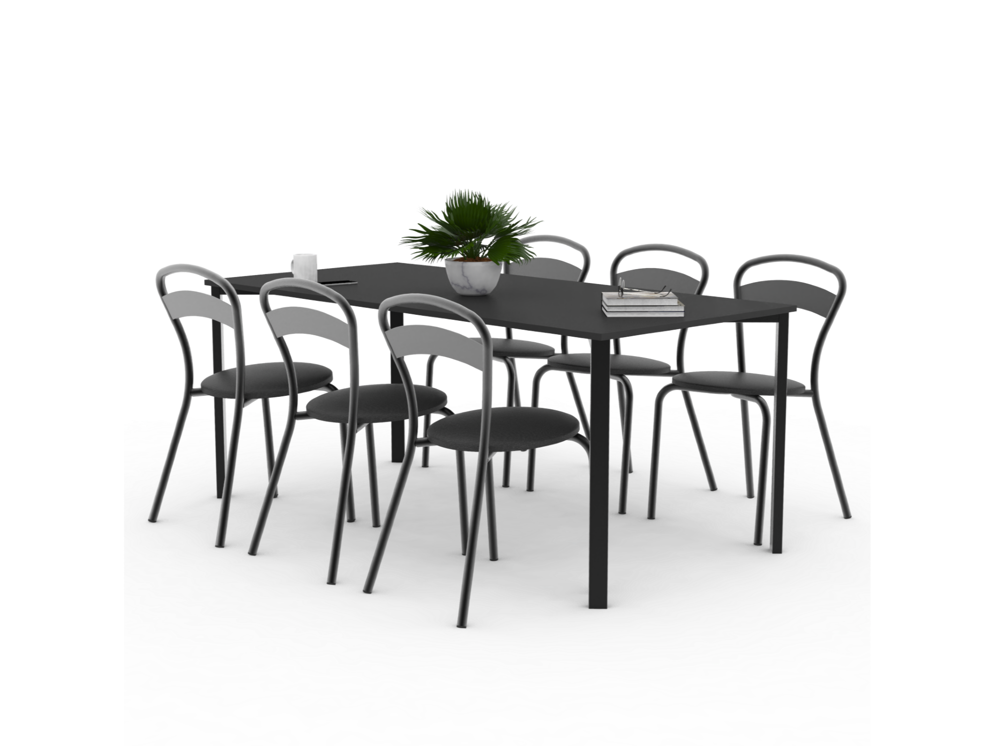 Mesa Milano Negra 1.30 Mts + 6u Sillas Milano Negras