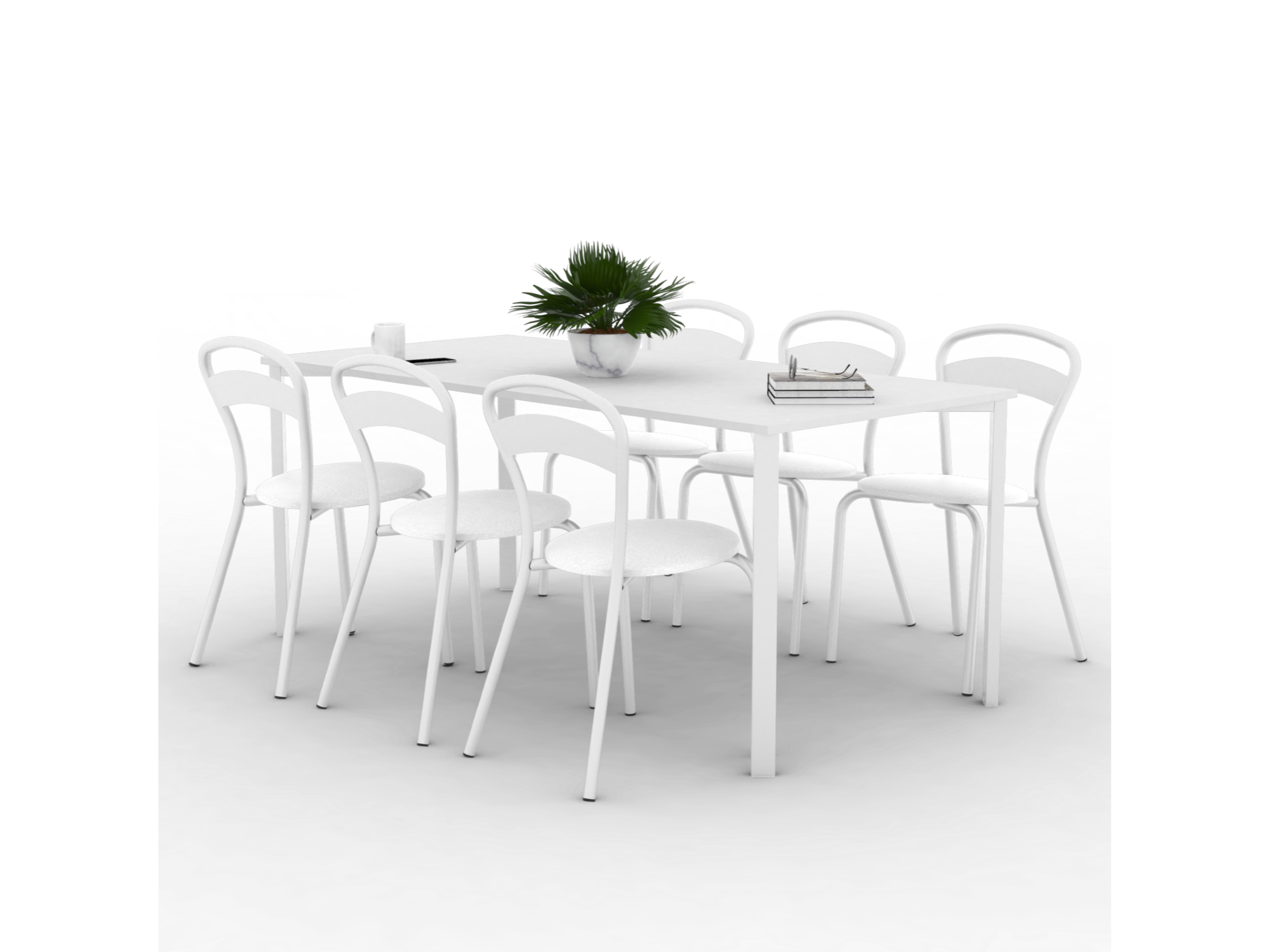 Mesa Milano Blanca 1.30 Mts + 6u Sillas Milano Blancas