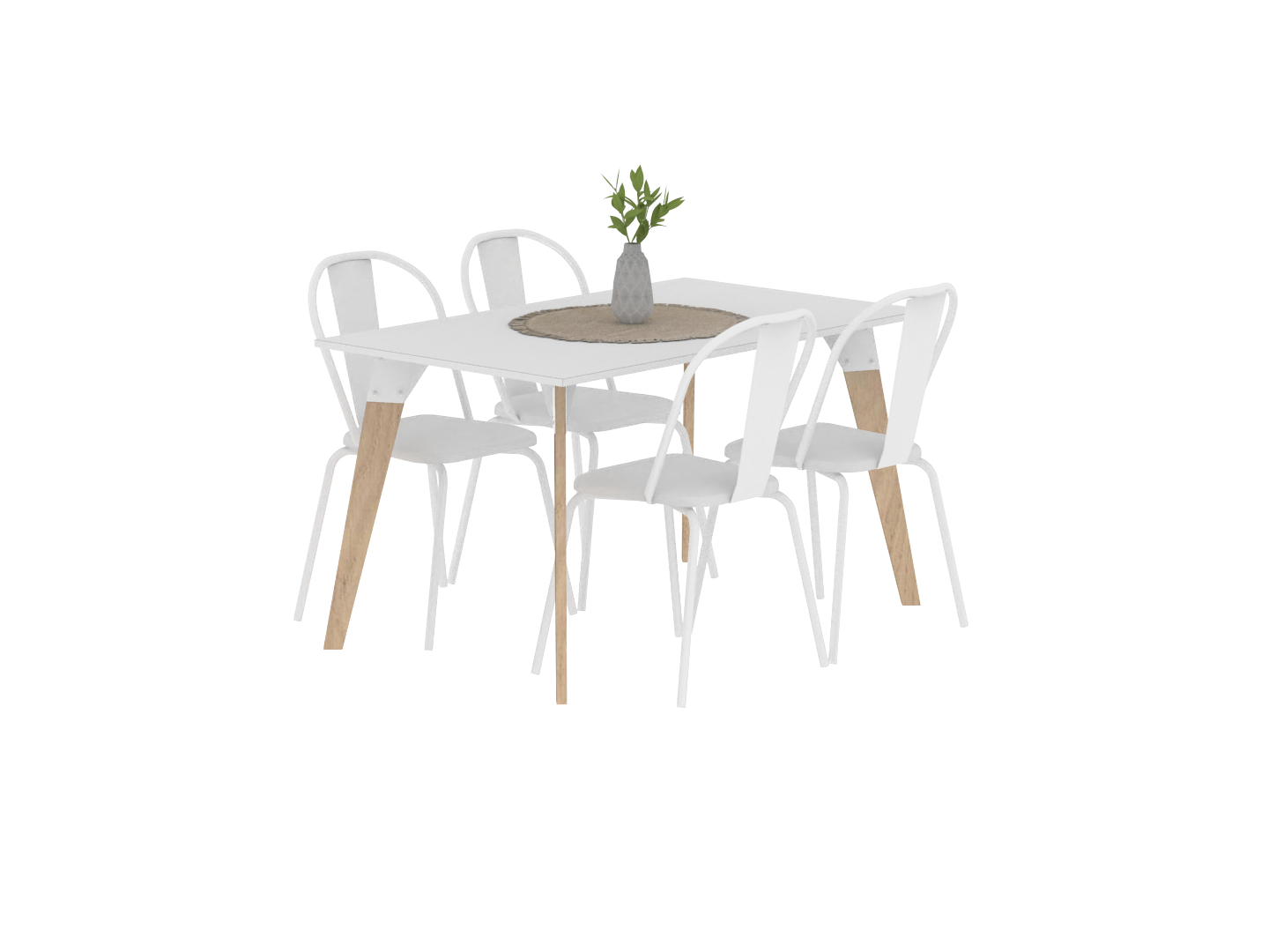 Mesa Oslo Blanca 1.40 Mts + 4u Sillas Madison/Brooklyn Blancas