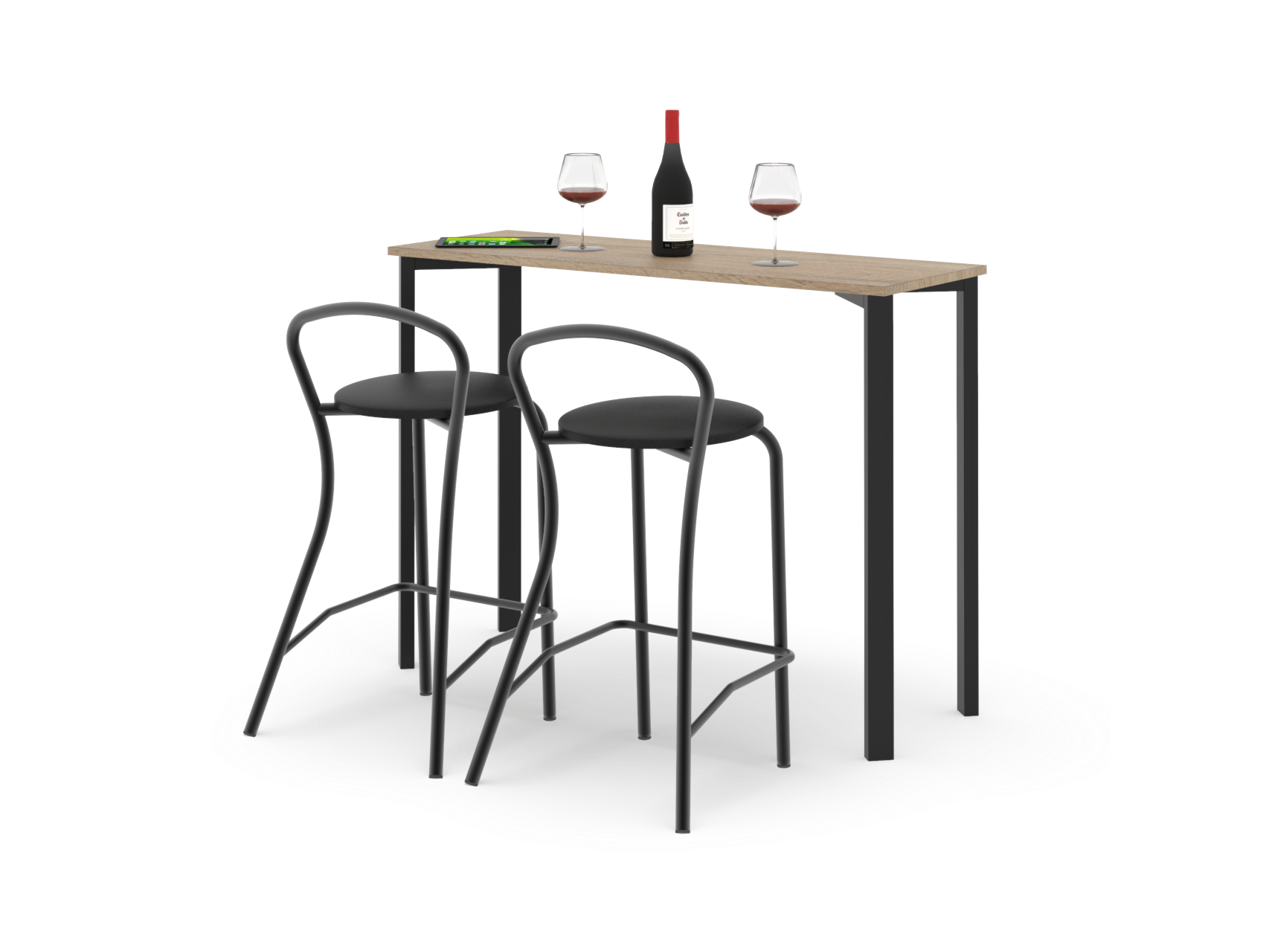 Barra Milano Roble Bardolino + 2u Banquetas Milano Negras