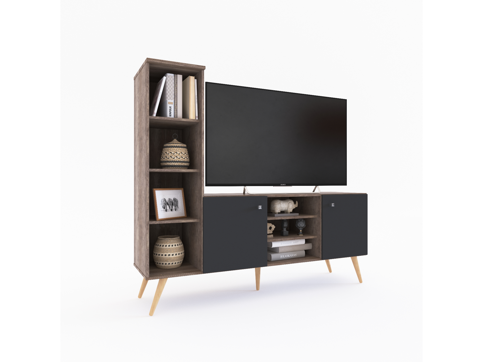 Rack con columna TV 55" 1.55 Mts Roble Nebraska Gris / Gris Sombra