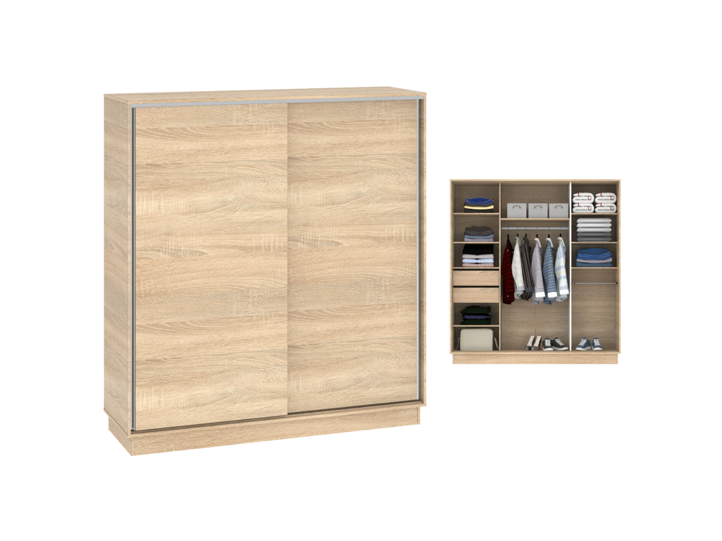 Placard 2 Puertas Corredizas 1,80 Mt De Ancho Roble Bardolino