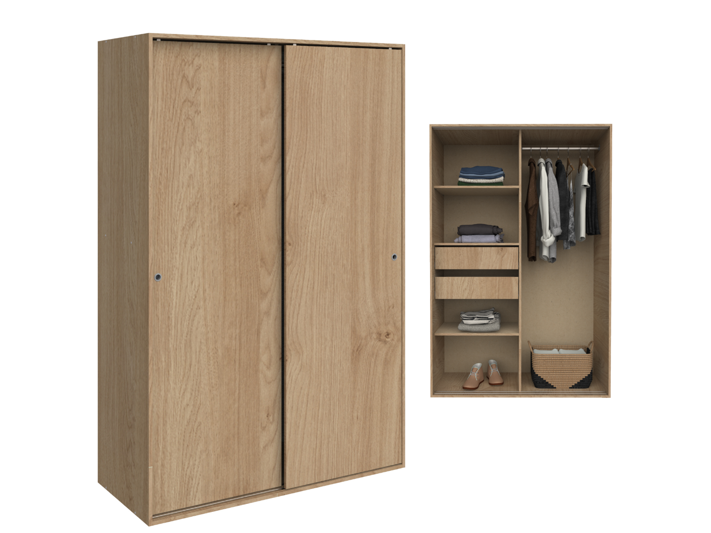 Ropero 2ptas 1.20 Mts Roble Kendal Natural