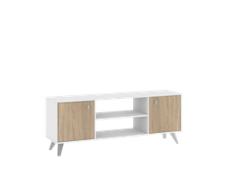 Rack De Tv Con 2 Puertas Escandinavo Blanco con Roble