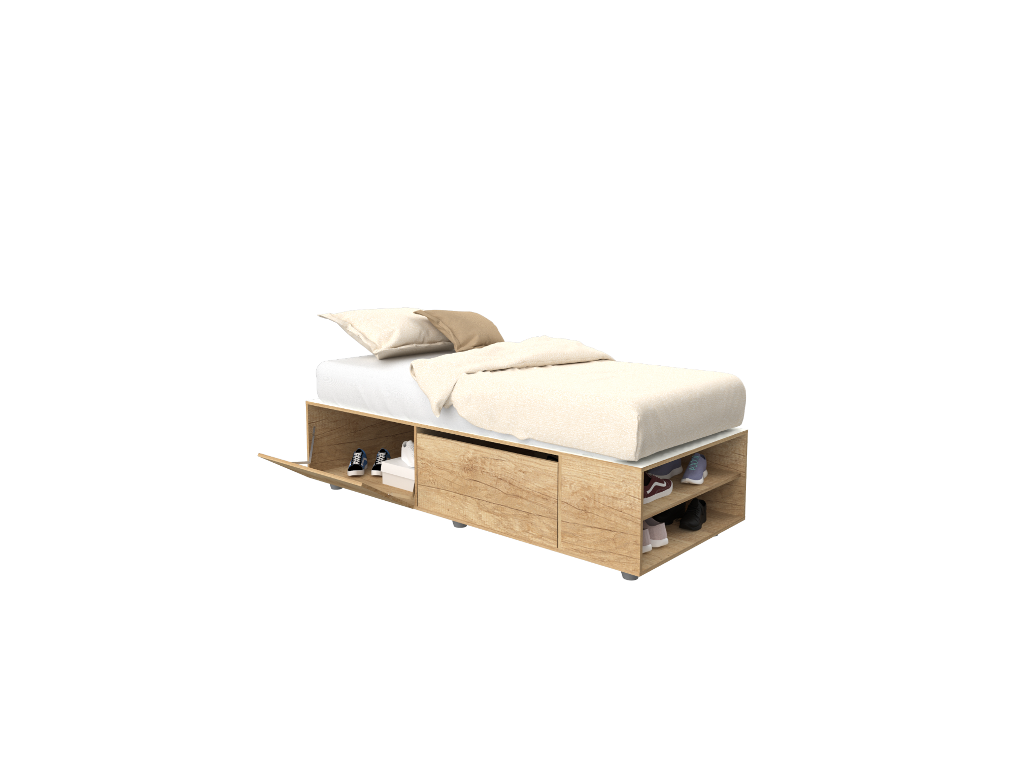 Box Cama 1 plaza Roble Nebraska Natural (0.80 x 1.90 Mts)