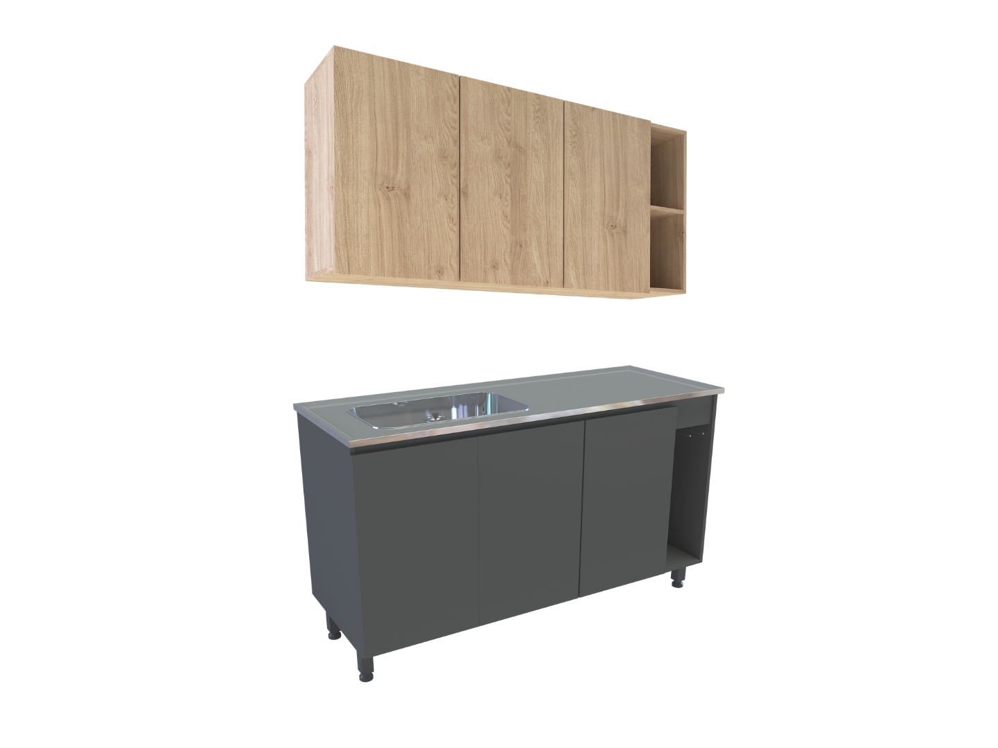 Combo Lux Bacha Lateral 1.40 Mts Gris Sombra con Roble Role Kendal