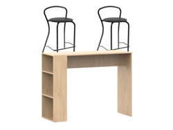 Barra Desayunadora con estantes Roble con 2u Banquetas Negras