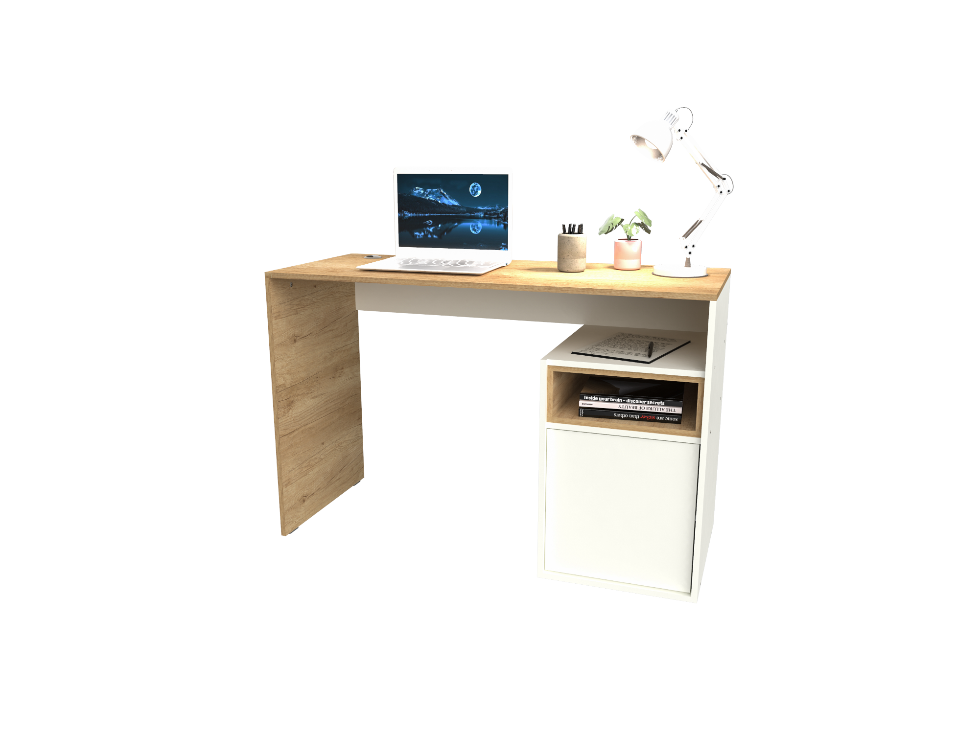 Escritorio 1 puerta 1.20 Mts Roble Nebraska Natural / Blanco Laca