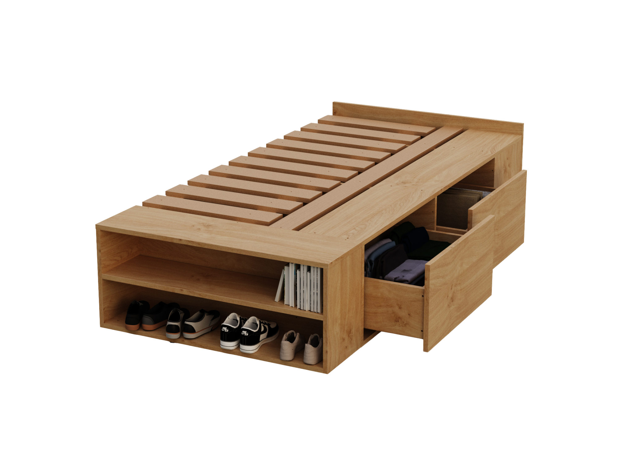 Cama con cajones y botineros Roble Kendal - 0.93