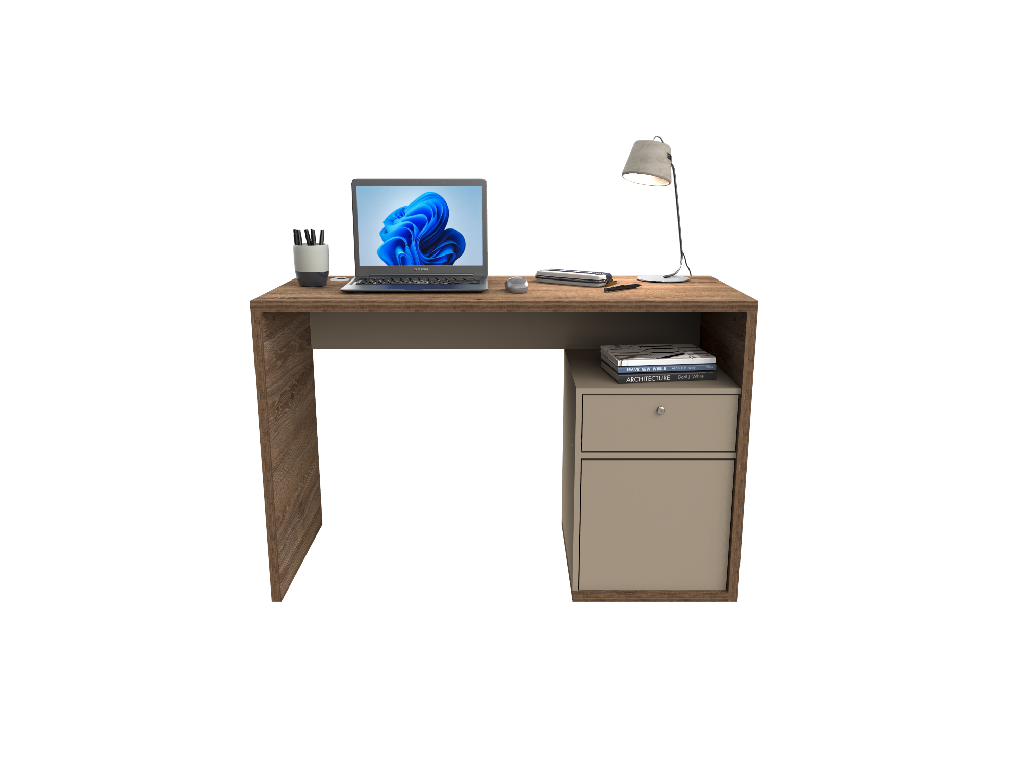 Escritorio 1 puerta + 1 cajon 1.20 Mts Roble Davos / Gris Arcilla