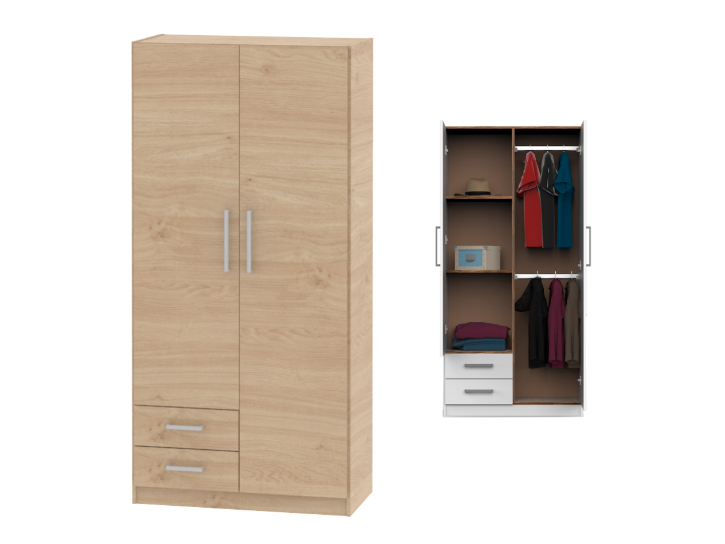 Placard 2 Ptas De Abrir, Estantes Y 2 Cajones 0,87 Mt Roble Kendal