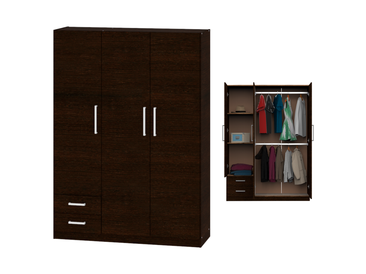 Placard 3 Ptas De Abrir, Estantes Y 2 Cajones 1,30 Mt Wengue