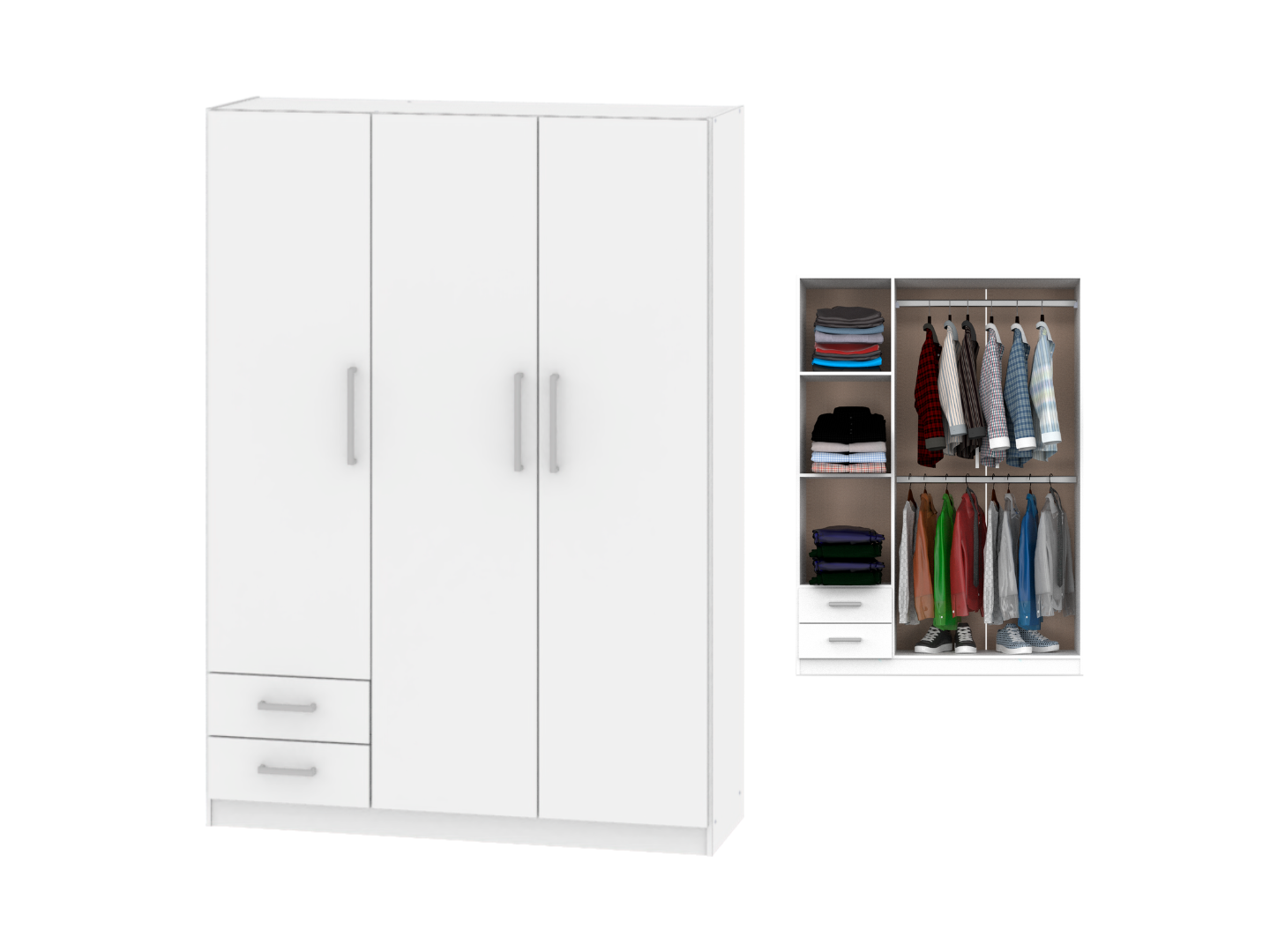 Placard 3 Ptas De Abrir, Estantes Y 2 Cajones 1,30 Mt Blanco