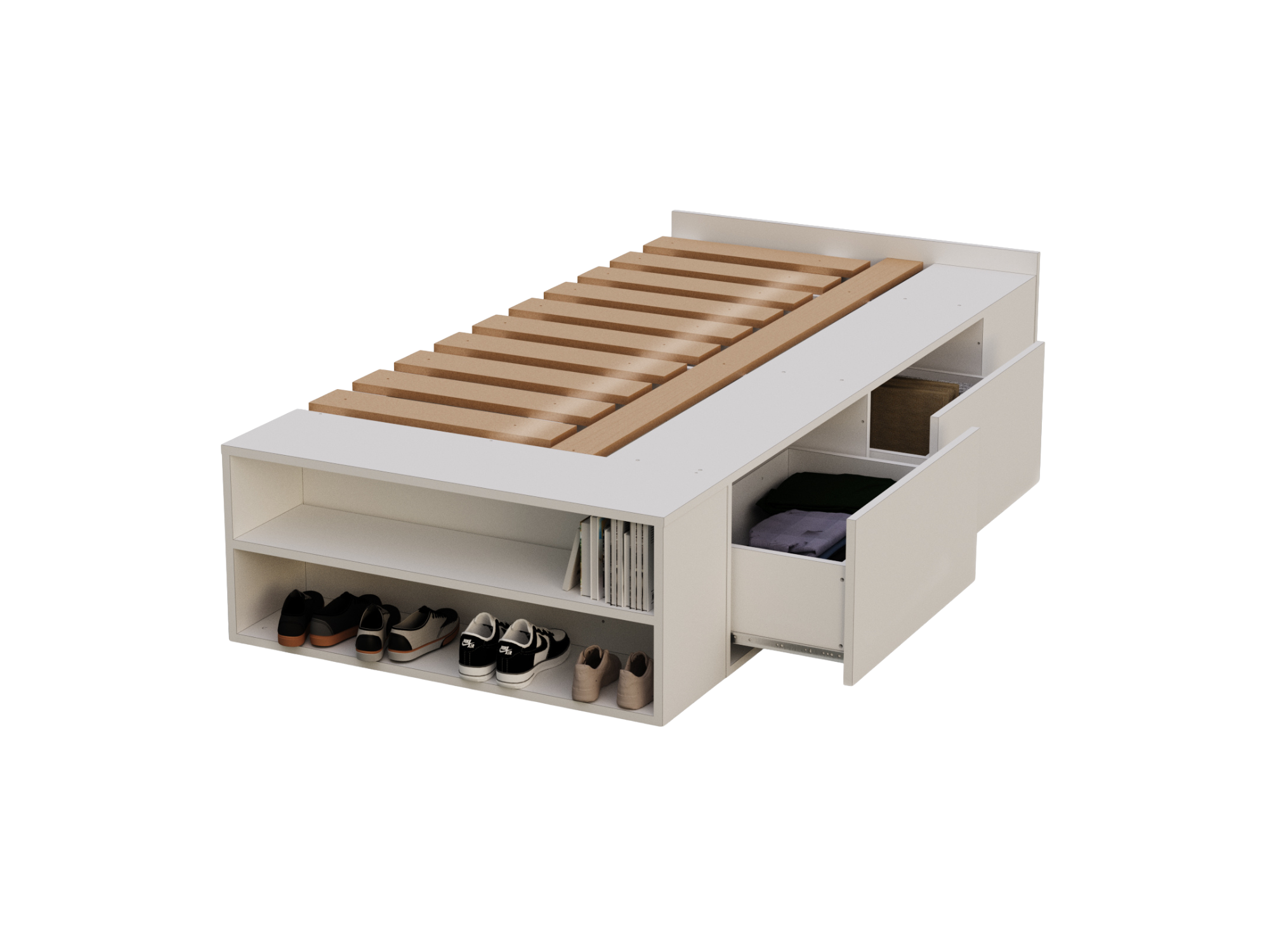 Cama con cajones y botineros - 0.93 - Blanco