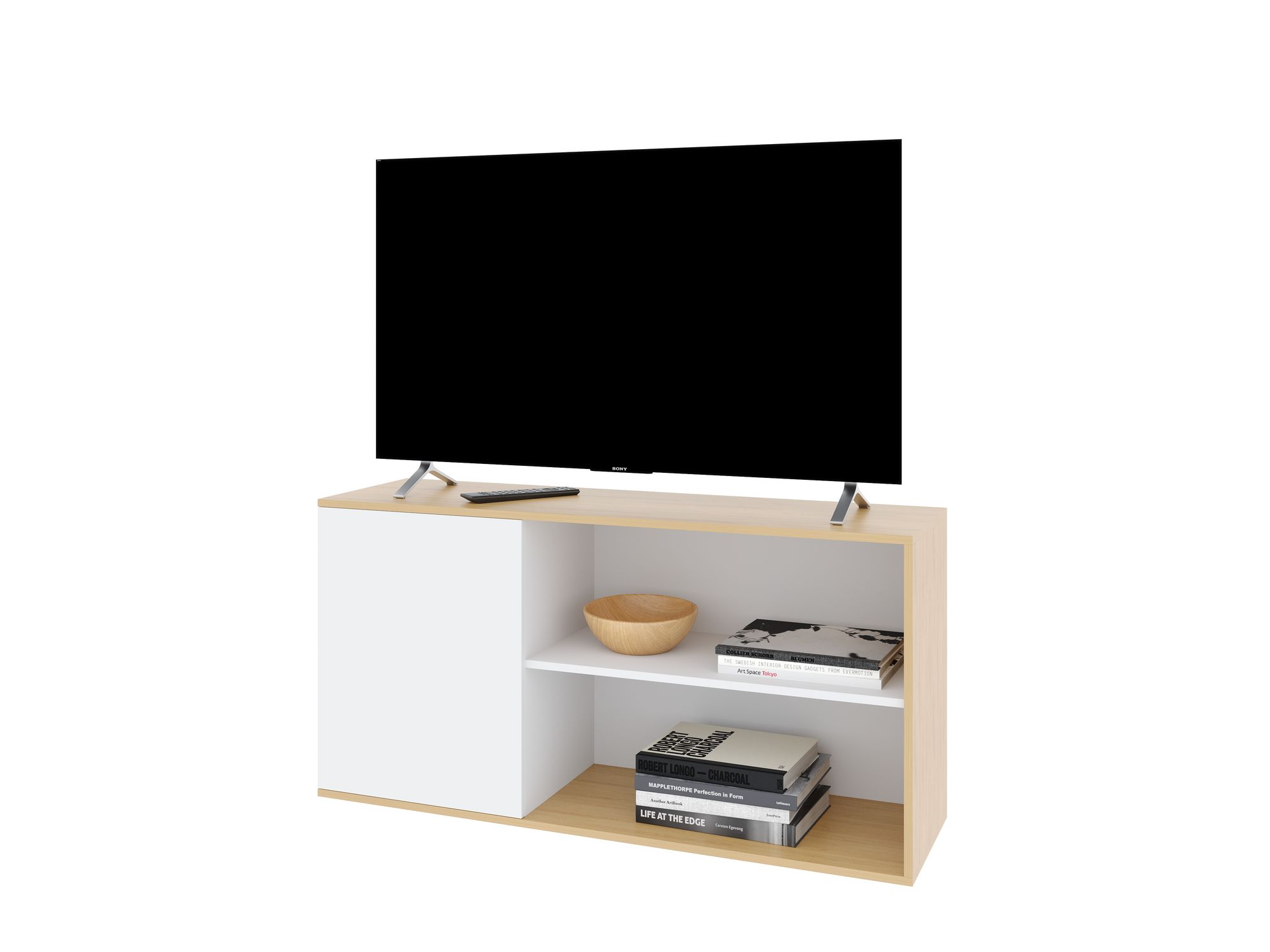 Rack Vision 55" 1.20 Mts Roble Natural Blanco