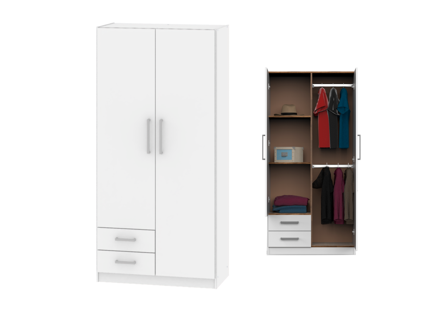 Placard 2 Ptas De Abrir, Estantes Y 2 Cajones 0,87 Mt Blanco