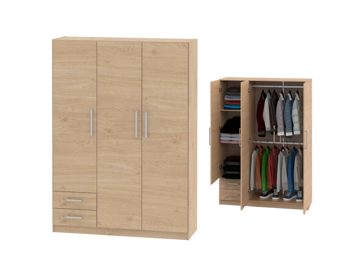 Placard 3 Ptas De Abrir, Estantes Y 2 Cajones 1,30 Mt Roble Kendal