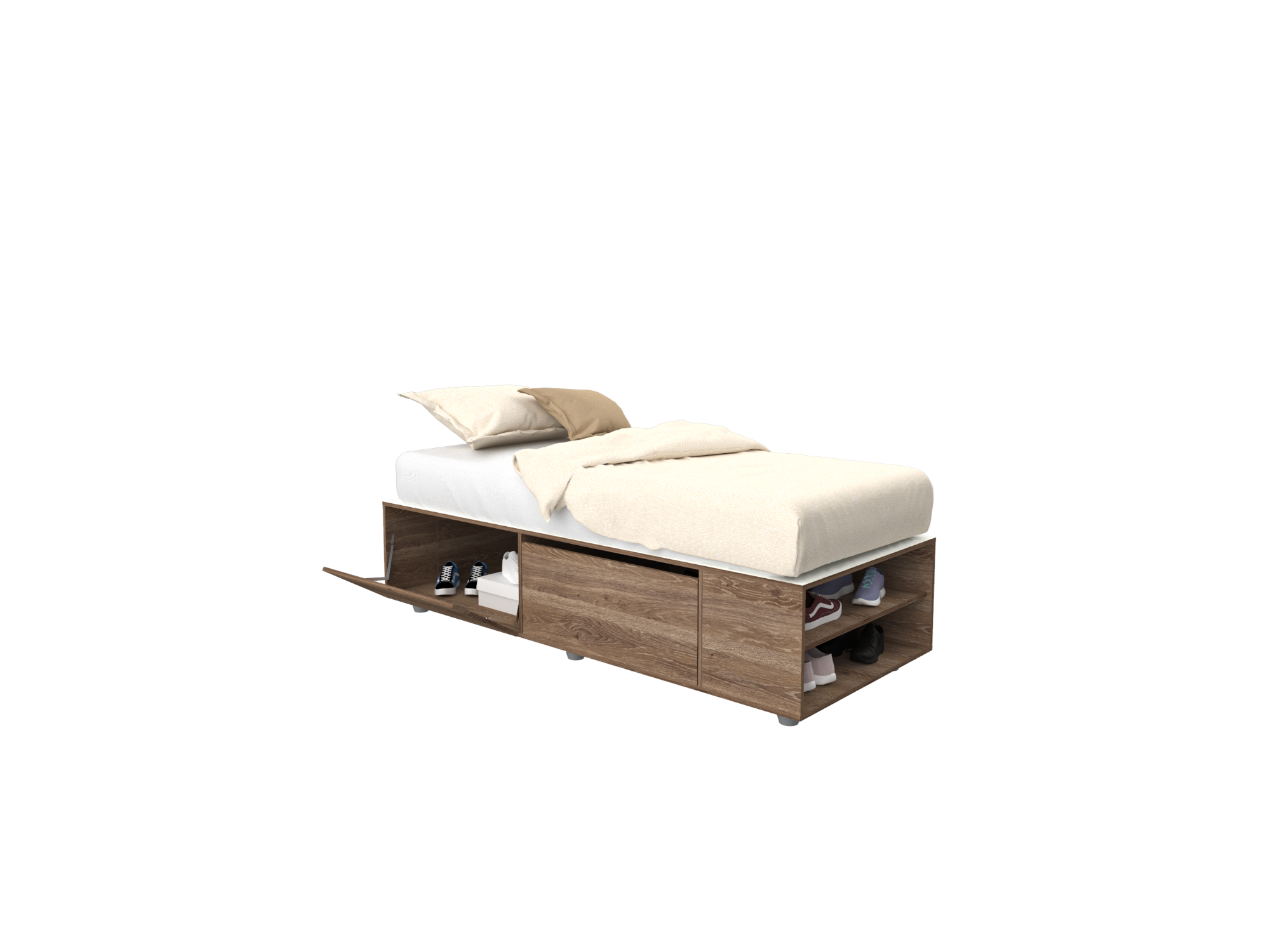 Box Cama 1 plaza Roble Davos Marron Trufa (0.80 x 1.90 Mts)