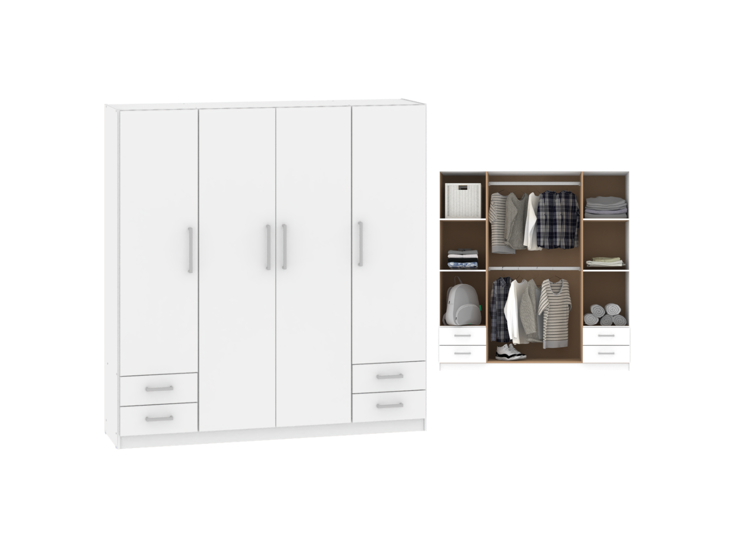 Placard 4 Ptas De Abrir, Estantes y 4 Cajones 1,73 Mt Blanco