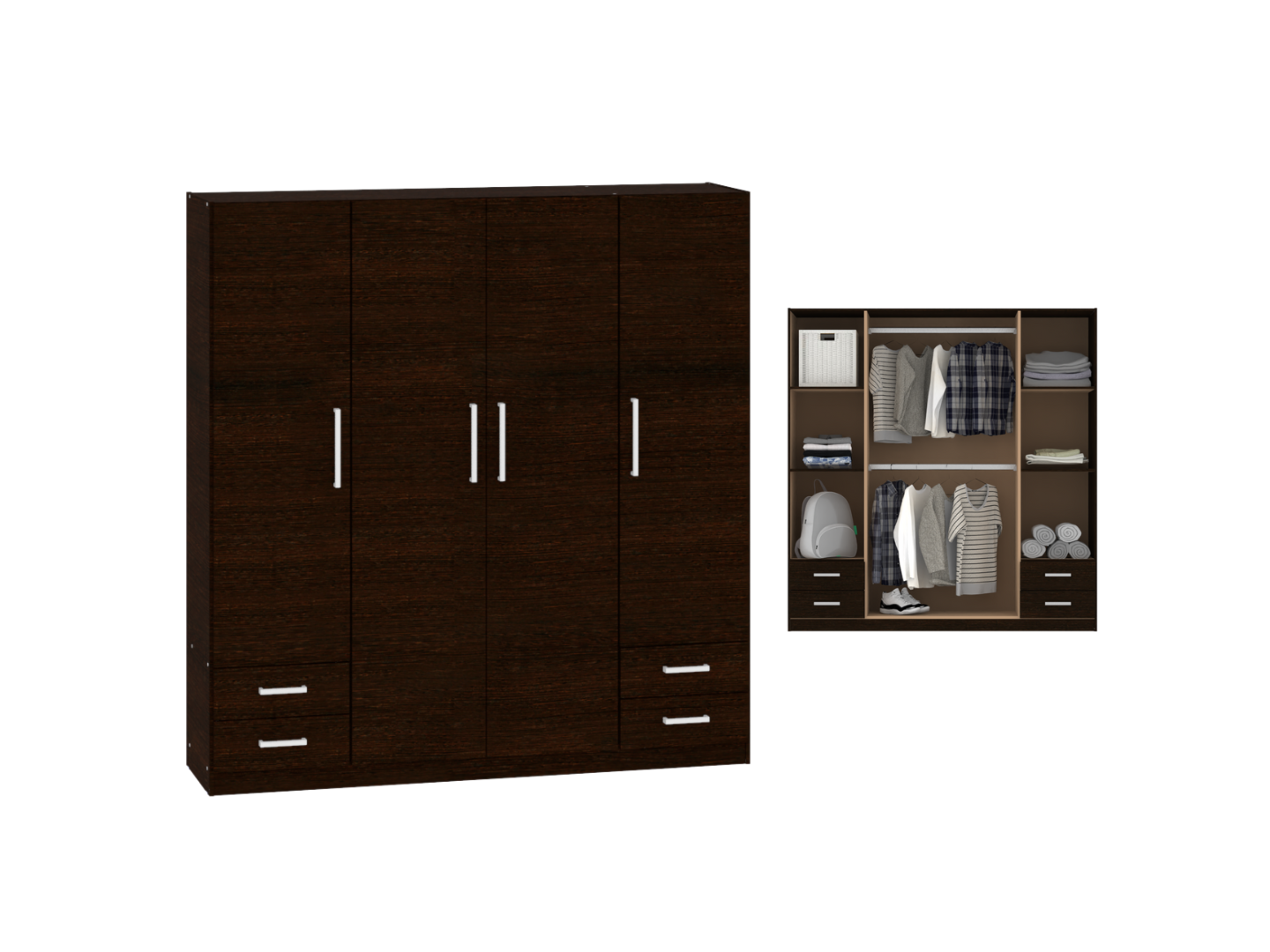 Placard 4 Ptas De Abrir, Estantes y 4 Cajones 1,73 Mt Wengue