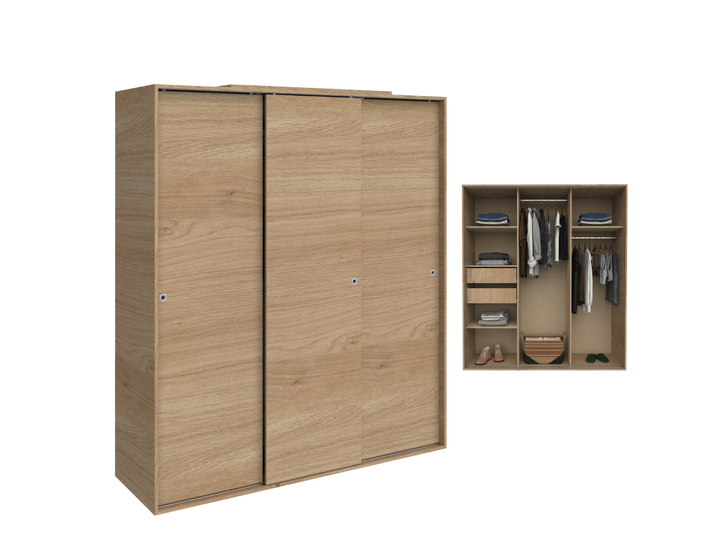 Ropero 2ptas 1.60 Mts Roble Kendal Natural