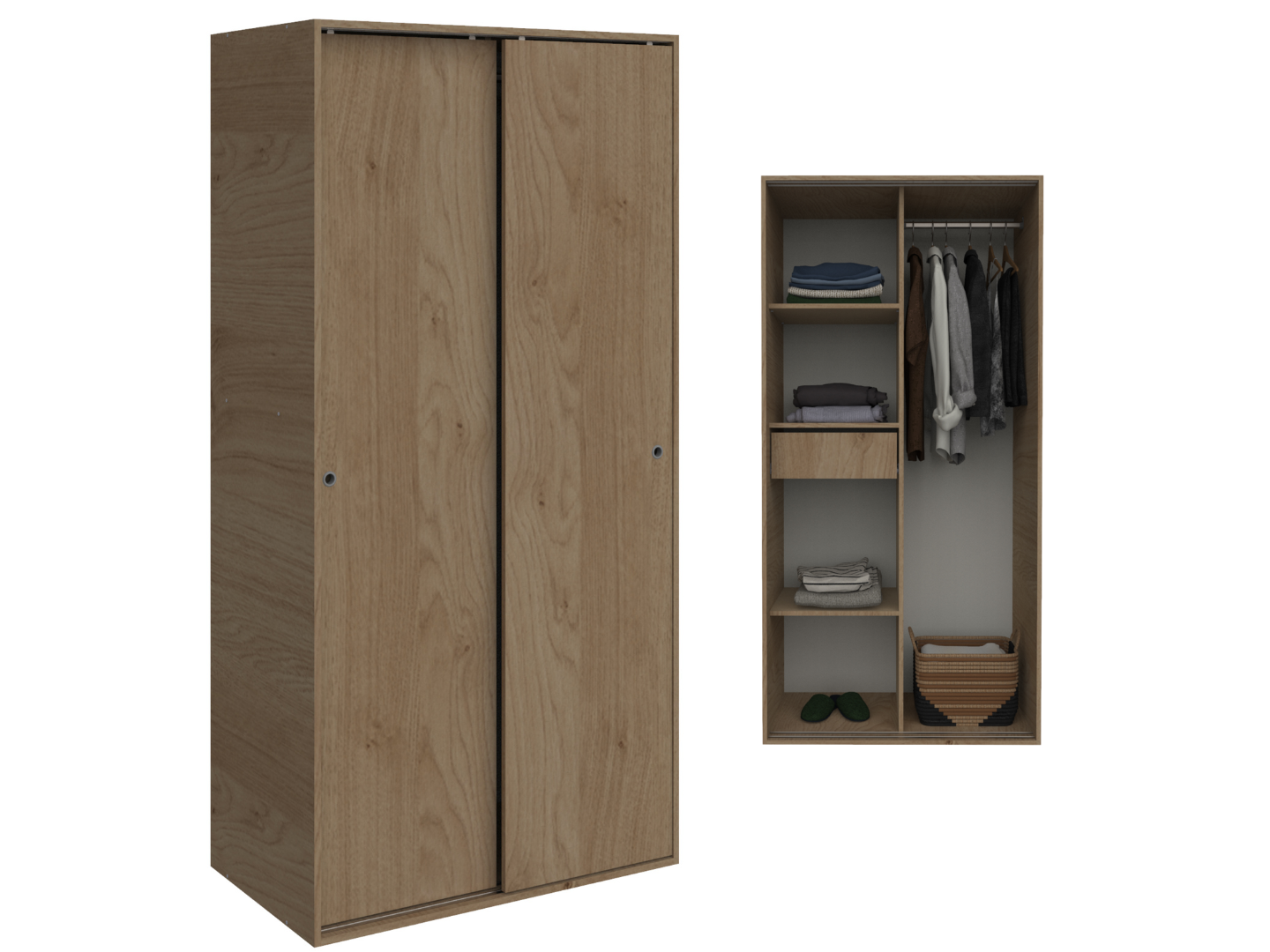 Ropero 2ptas 0.90 Mts Roble Kendal Natural