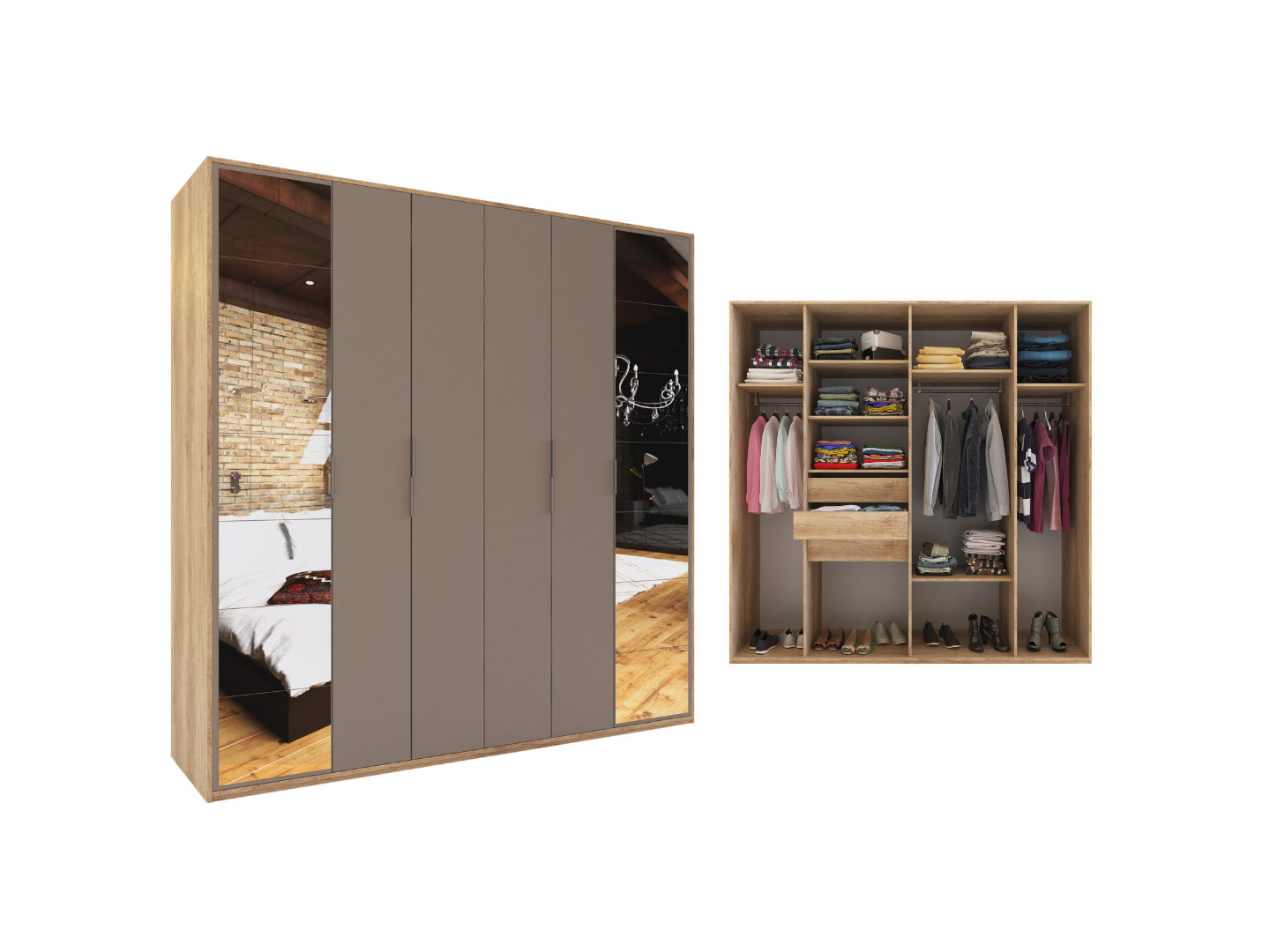 Ropero Duo 6 puertas con espejo 2.20 Mts