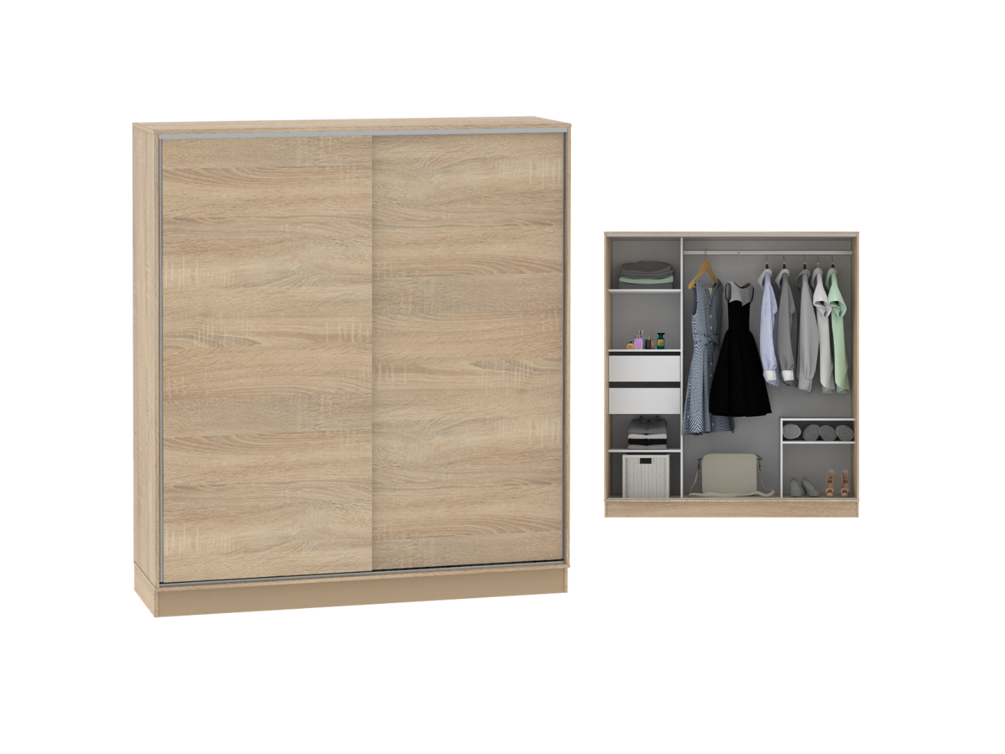 Placard 2 Puertas Corredizas 1,80 Mt Espacio Zapatos - Roble