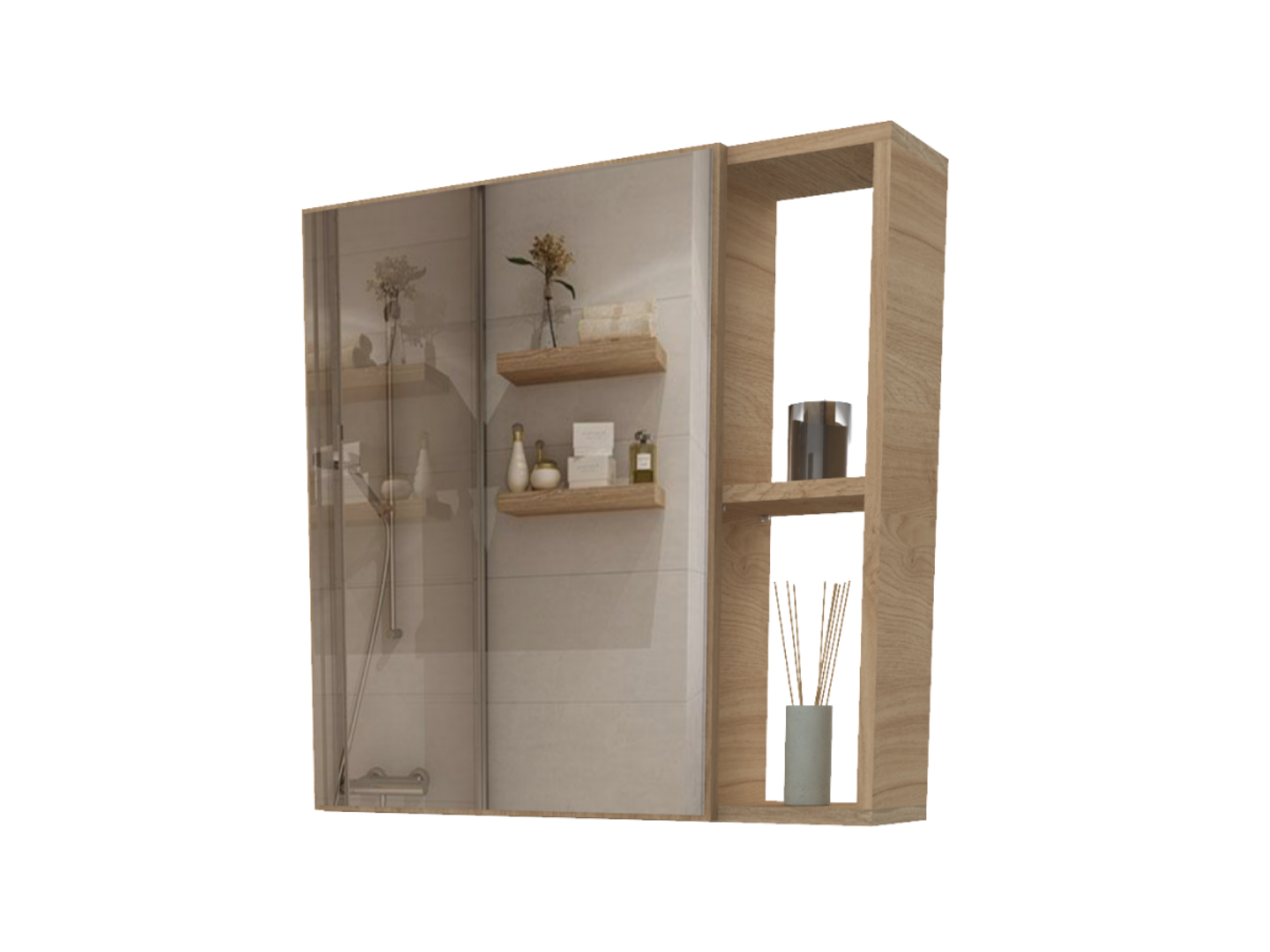 Alacena para baño con espejo Roble Bardolino / Blanco Laca