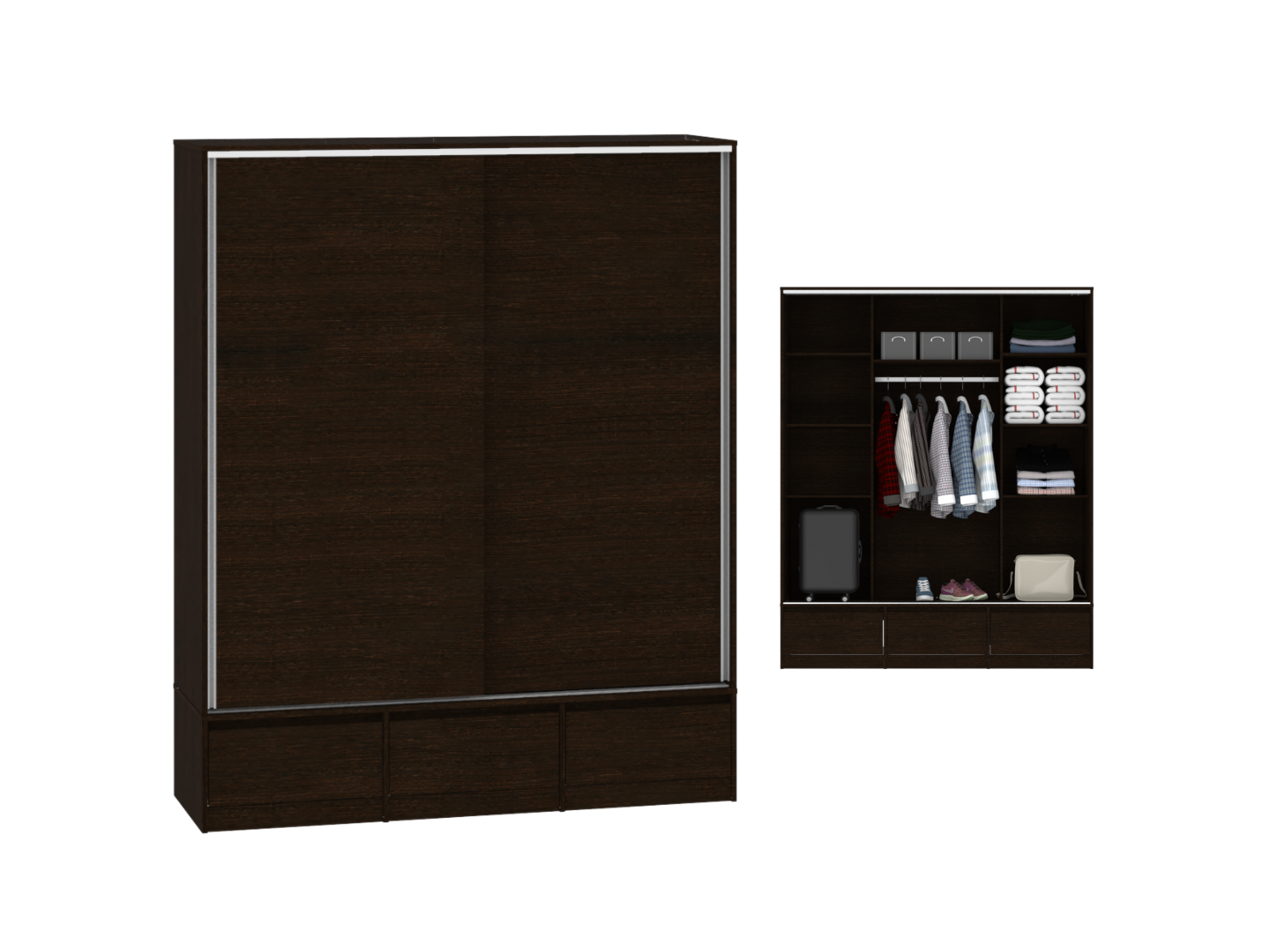 Placard 2 Puertas Corredizas 3 Cajones Externos 1,80 Mt Wengue