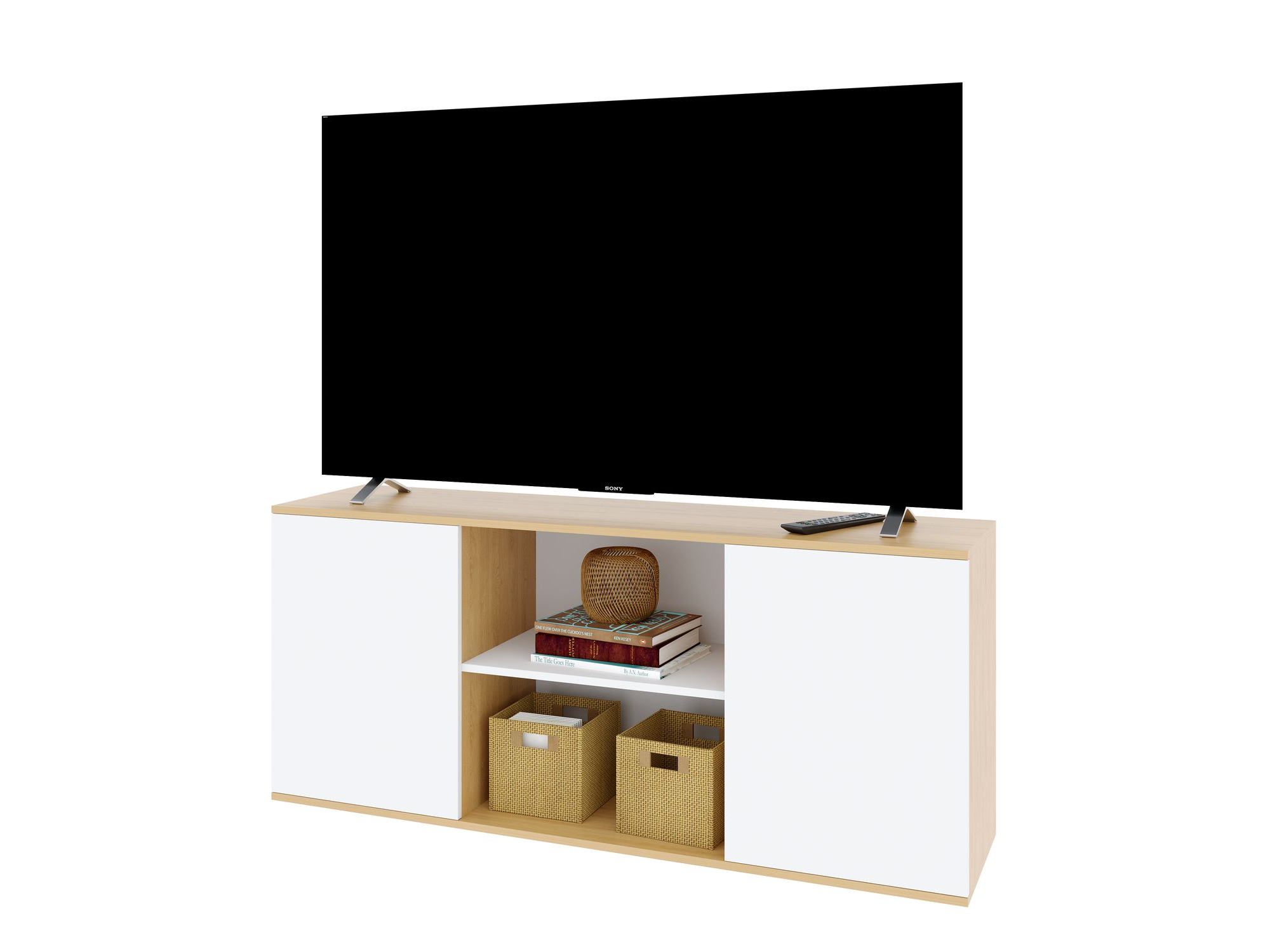 Rack Vision 65" 1.40 Mts Roble Natural Blanco