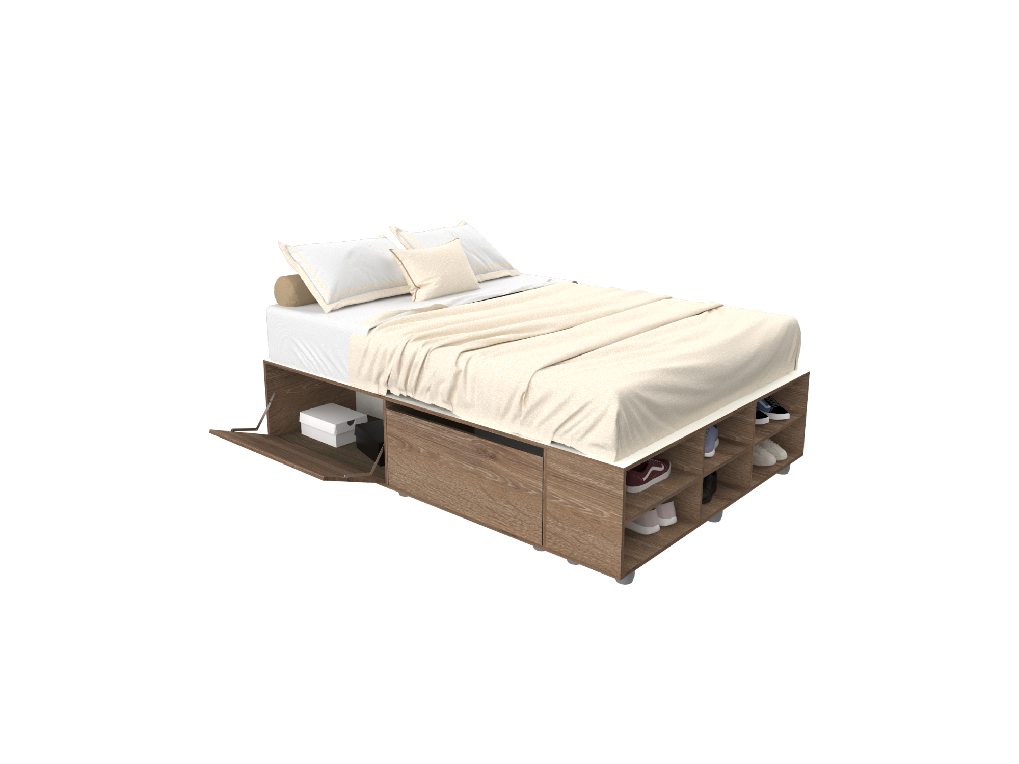 Box Cama 2 plazas Roble Davos Marron Trufa (1.40 x 1.90 Mts)