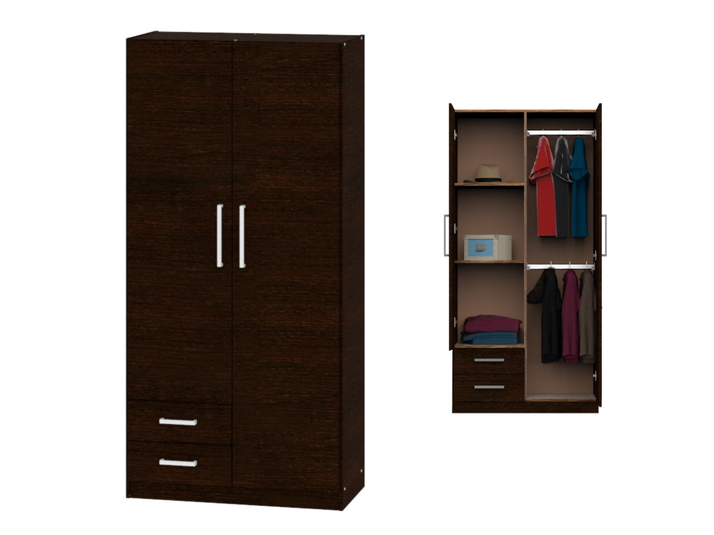 Placard 2 Ptas De Abrir, Estantes Y 2 Cajones 0,87 Mt Wengue