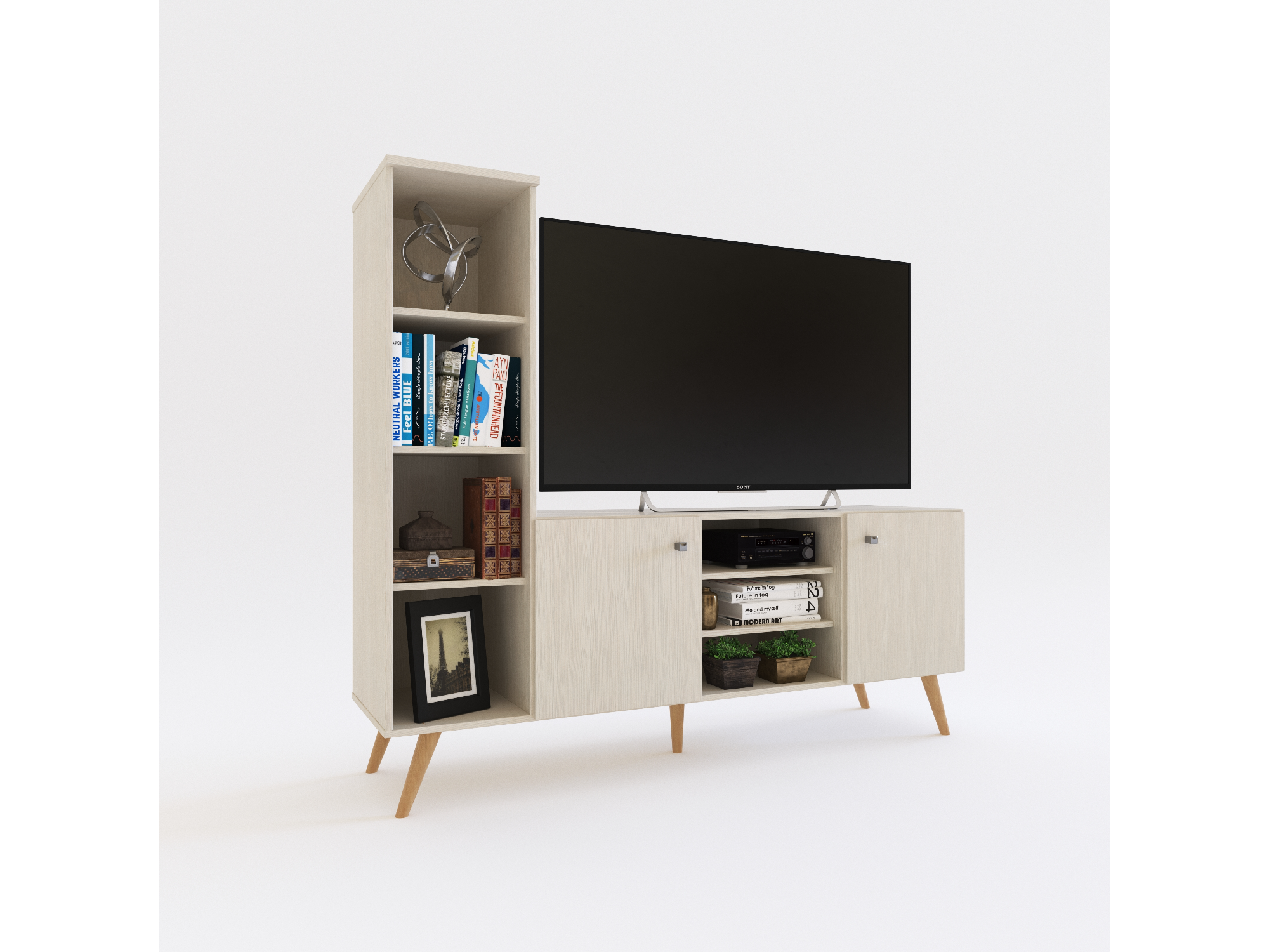 Rack con columna TV 55" 1.55 Mts Fineline Crema