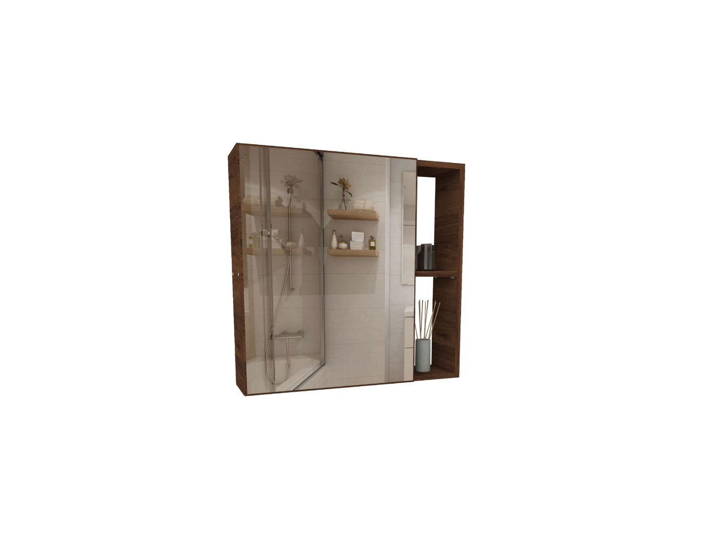 Alacena para baño con espejo Nogal Warmia / Blanco Laca